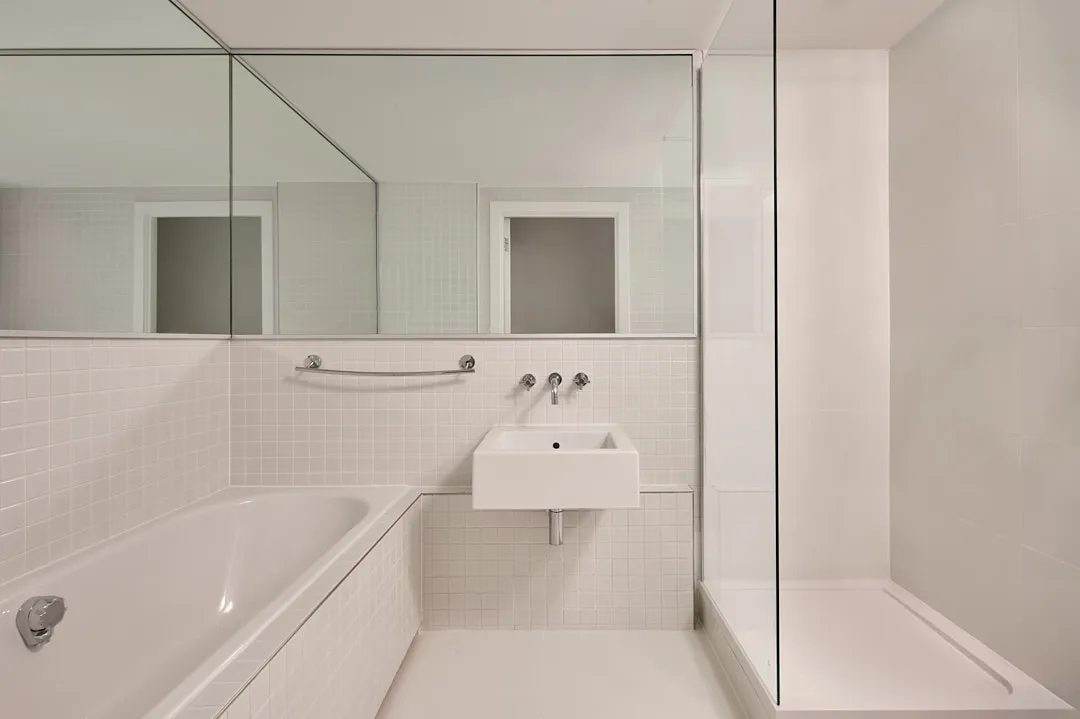 Minimalist biophilic Japandi bathroom design